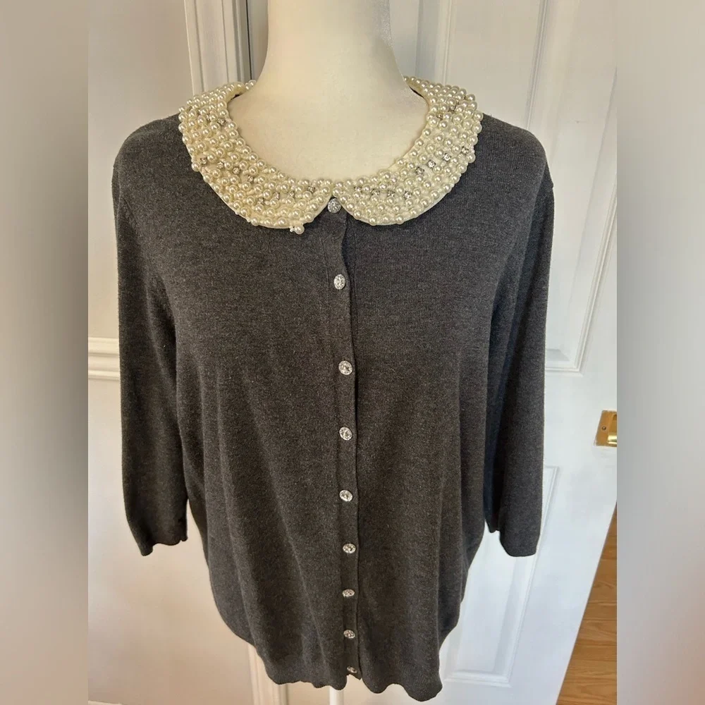 Covington cardigan sweater woman sz xlarge removable beaded peter pan collar